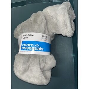 Room Essentials Grey Plush Faux-fur Body Pillow Cover 20in x 50in, 062050241